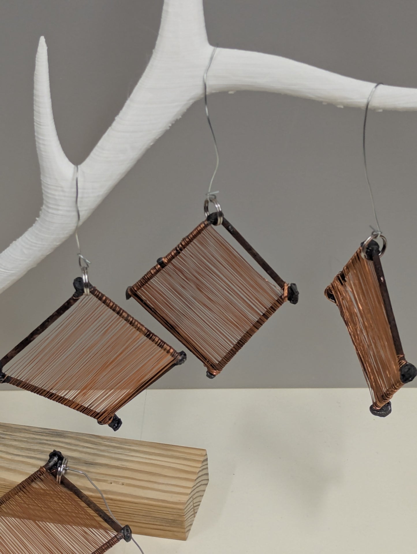 Christmas ornament steel rustic square/copper wire wrap