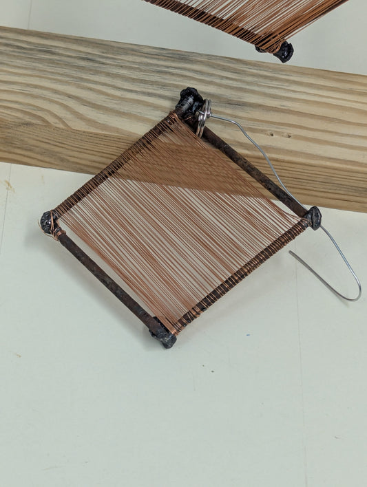 Christmas ornament steel rustic square/copper wire wrap