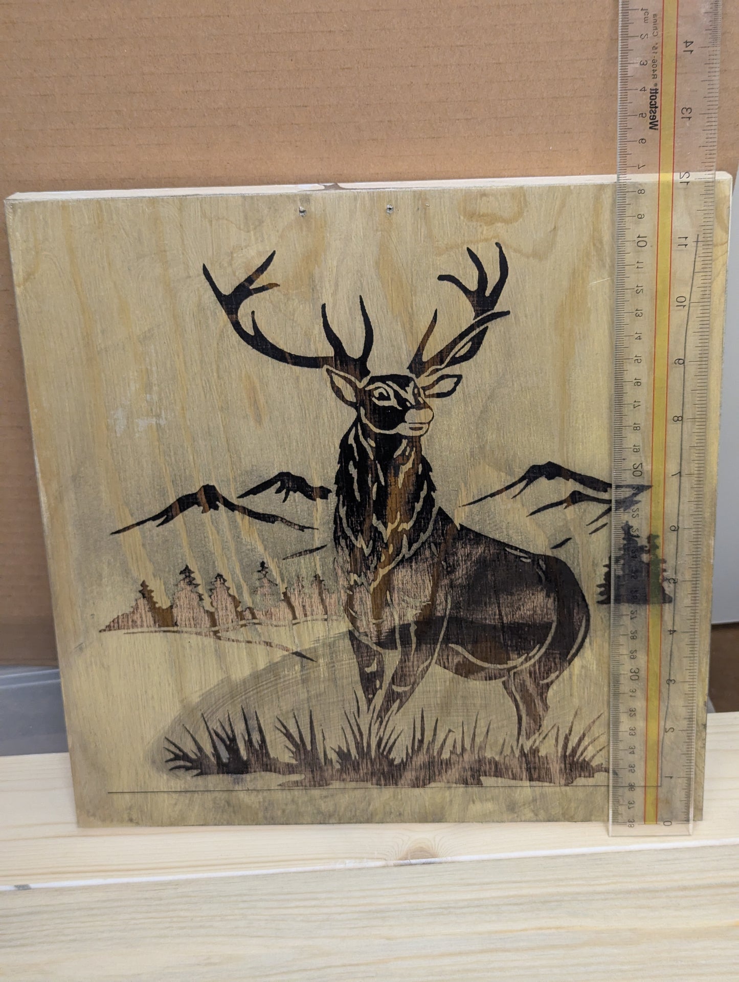 Wall decor elk wood burn