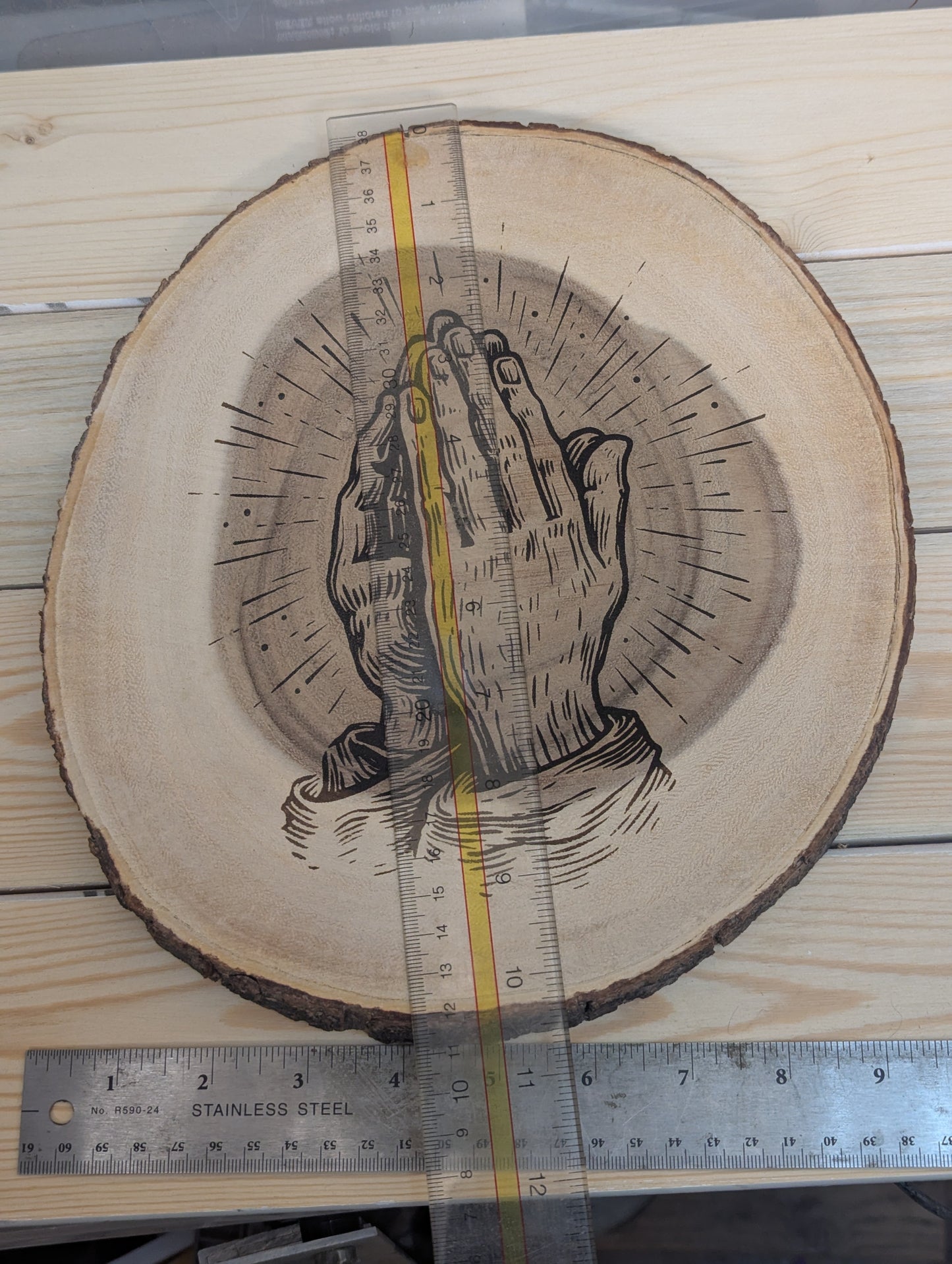 Wood burn hand prayer