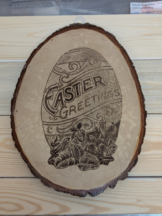 Wood burn Easter greeting theme