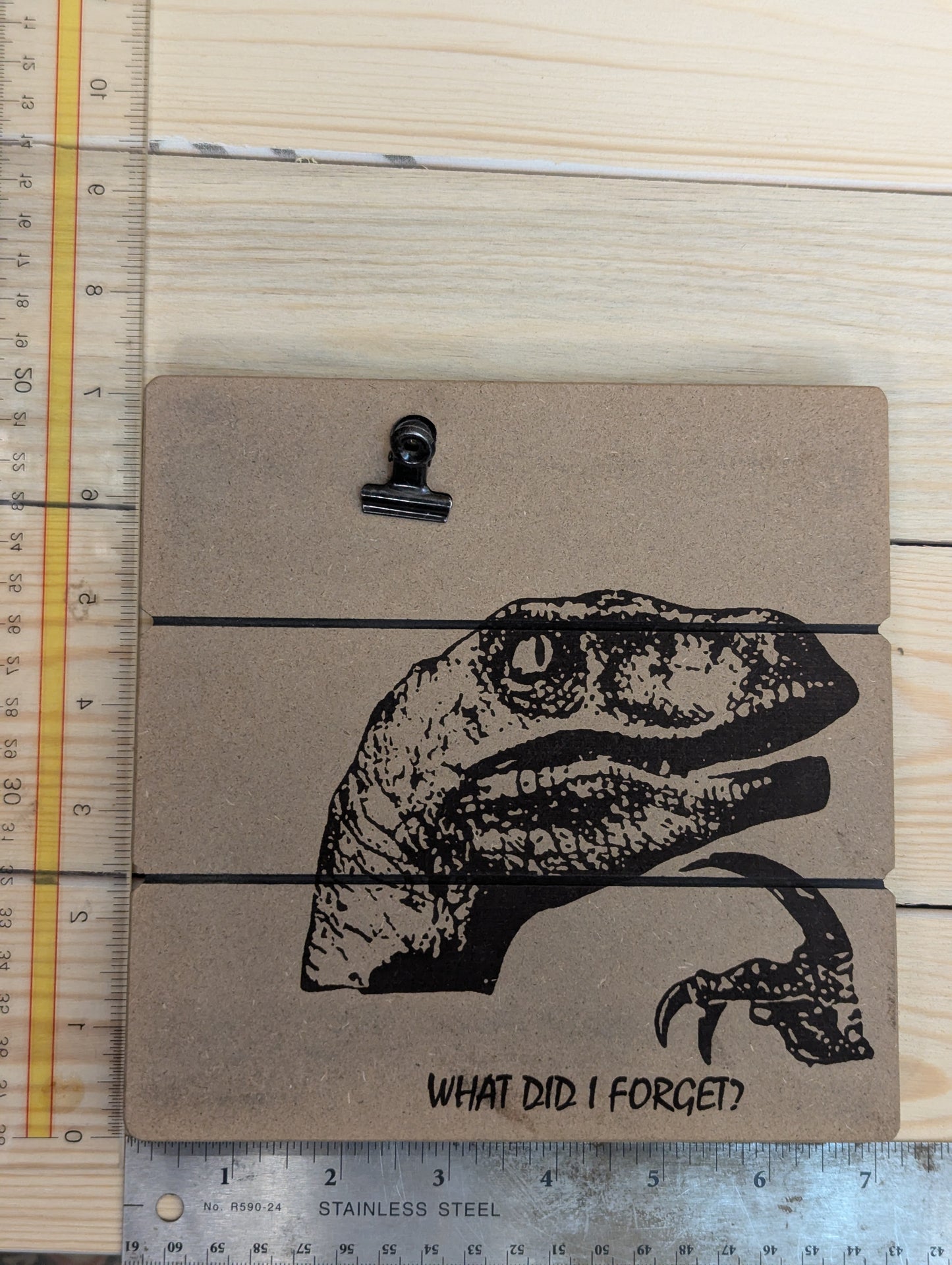 Wood burn raptor meme don't forget