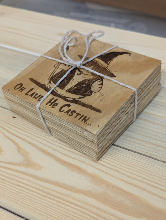 Wood coaster cat wizard