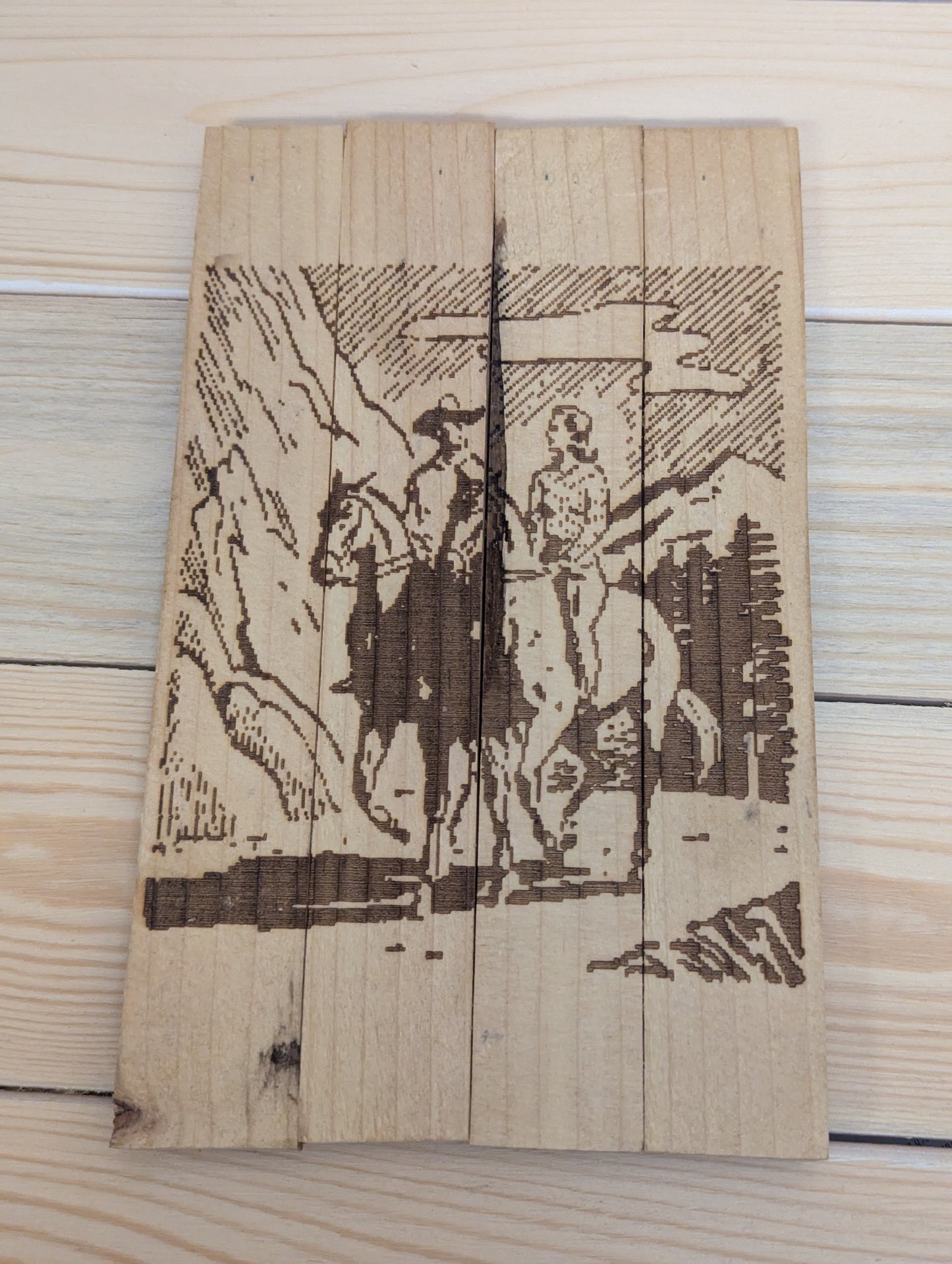 Wood burn horse riding