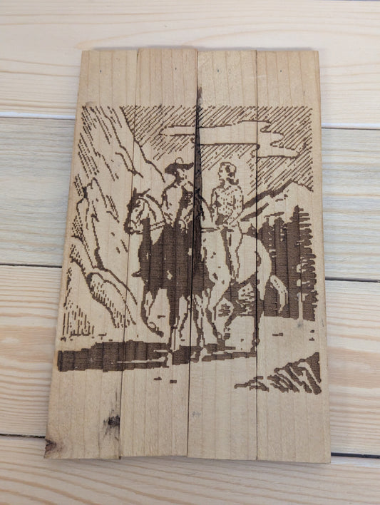 Wood burn horse riding