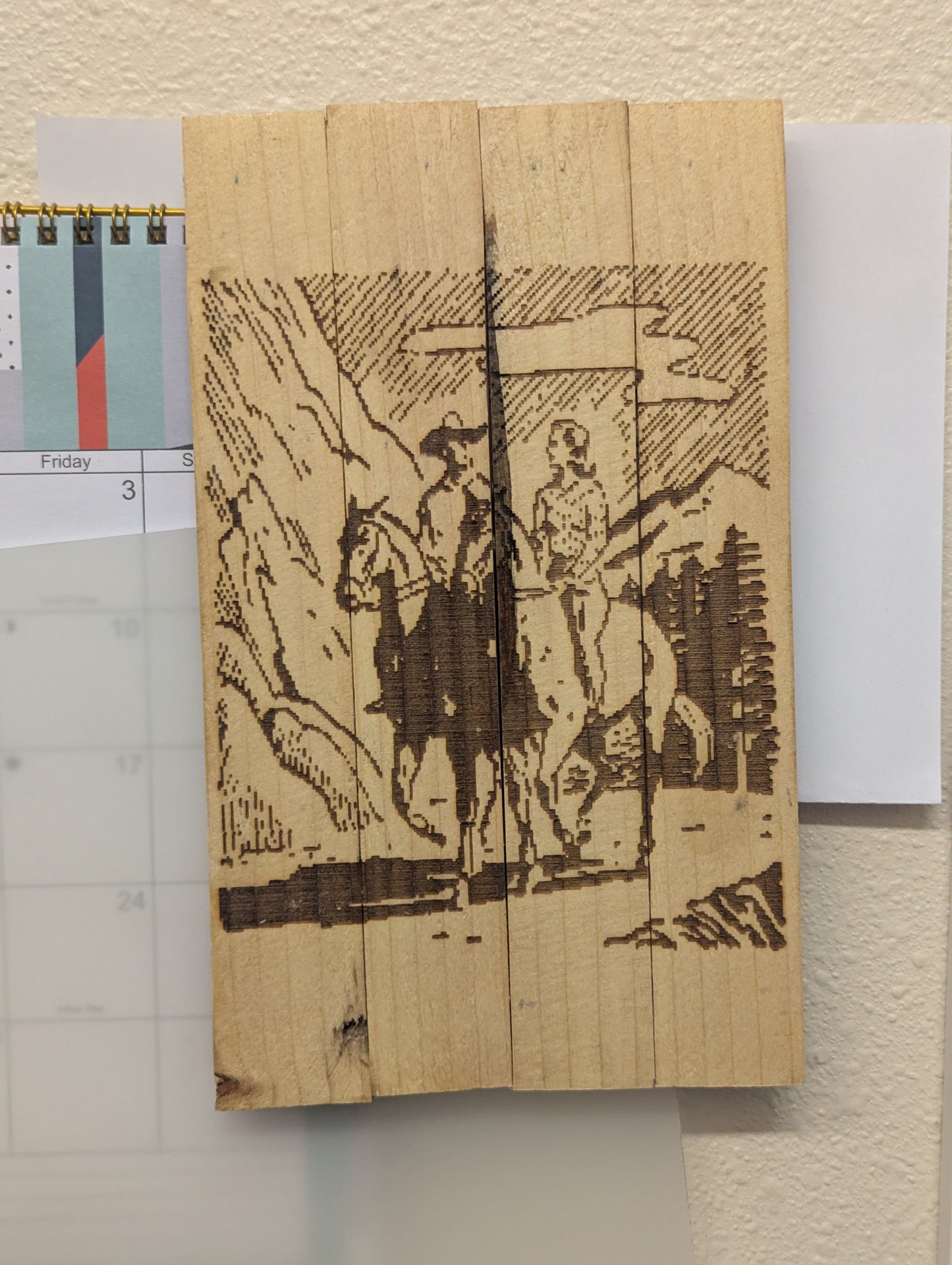 Wood burn horse riding