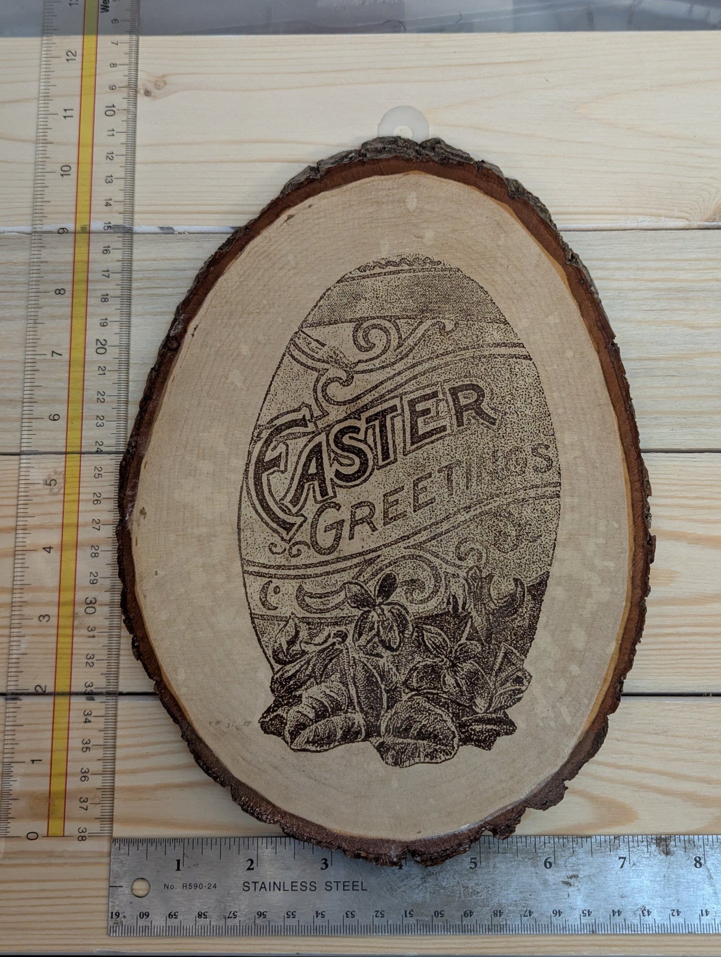 Wood burn Easter greeting theme