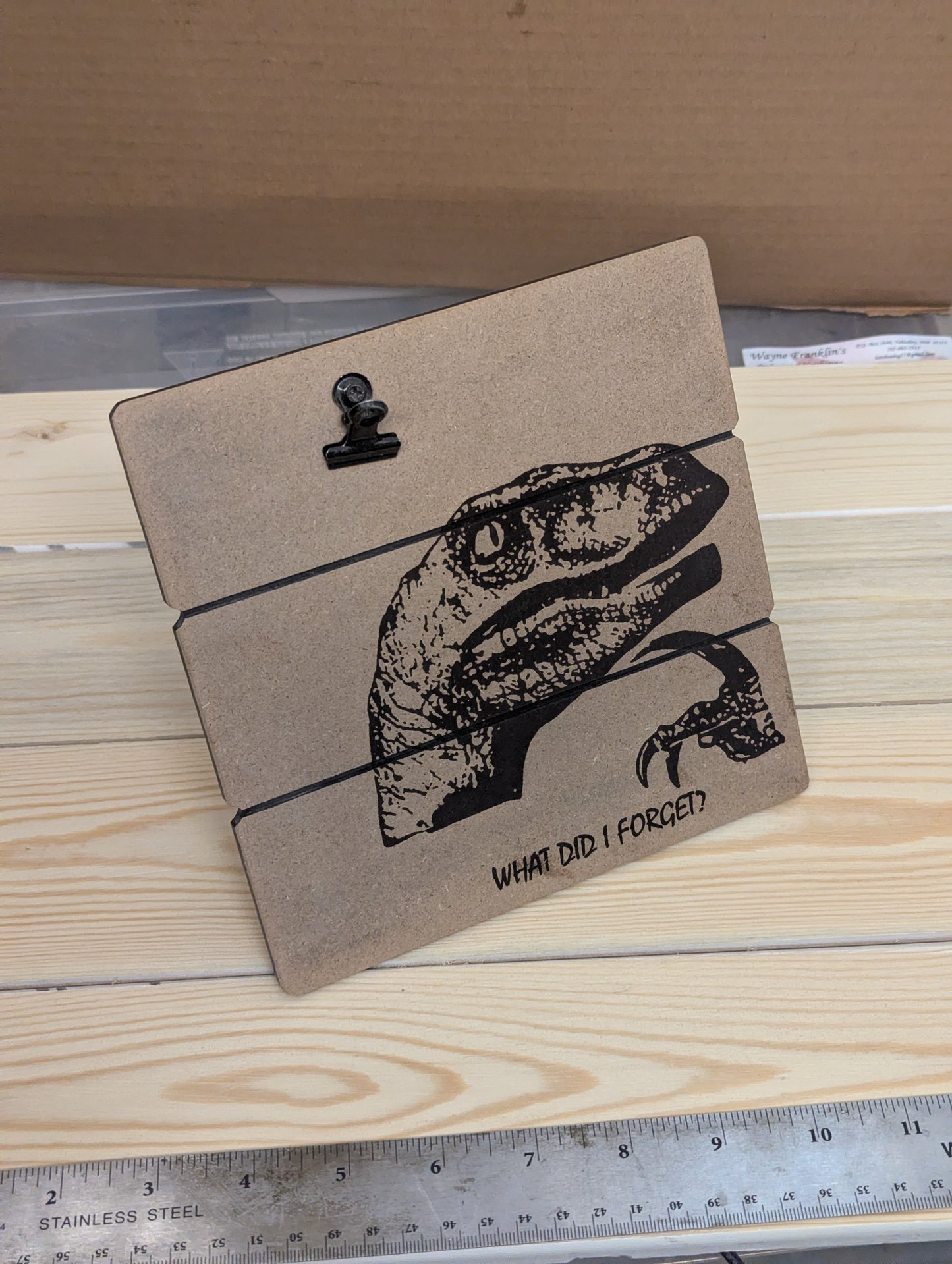 Wood burn raptor meme don't forget