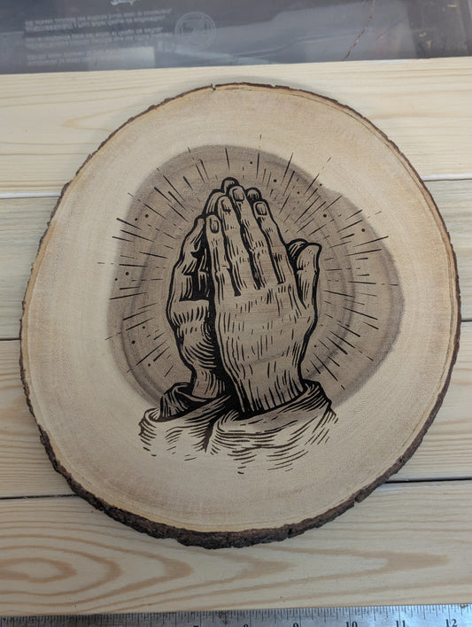 Wood burn hand prayer