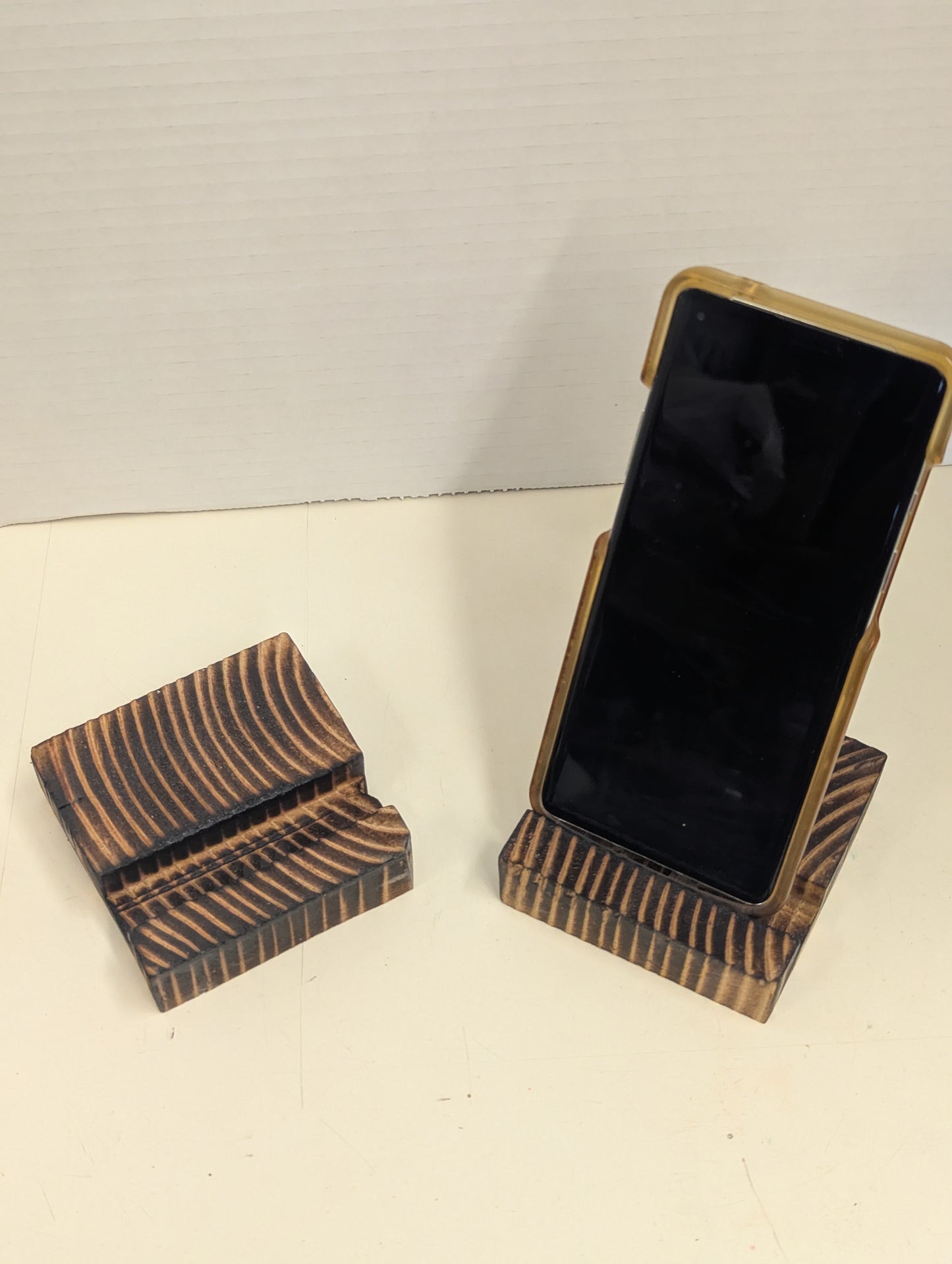 Wood burning phone stand