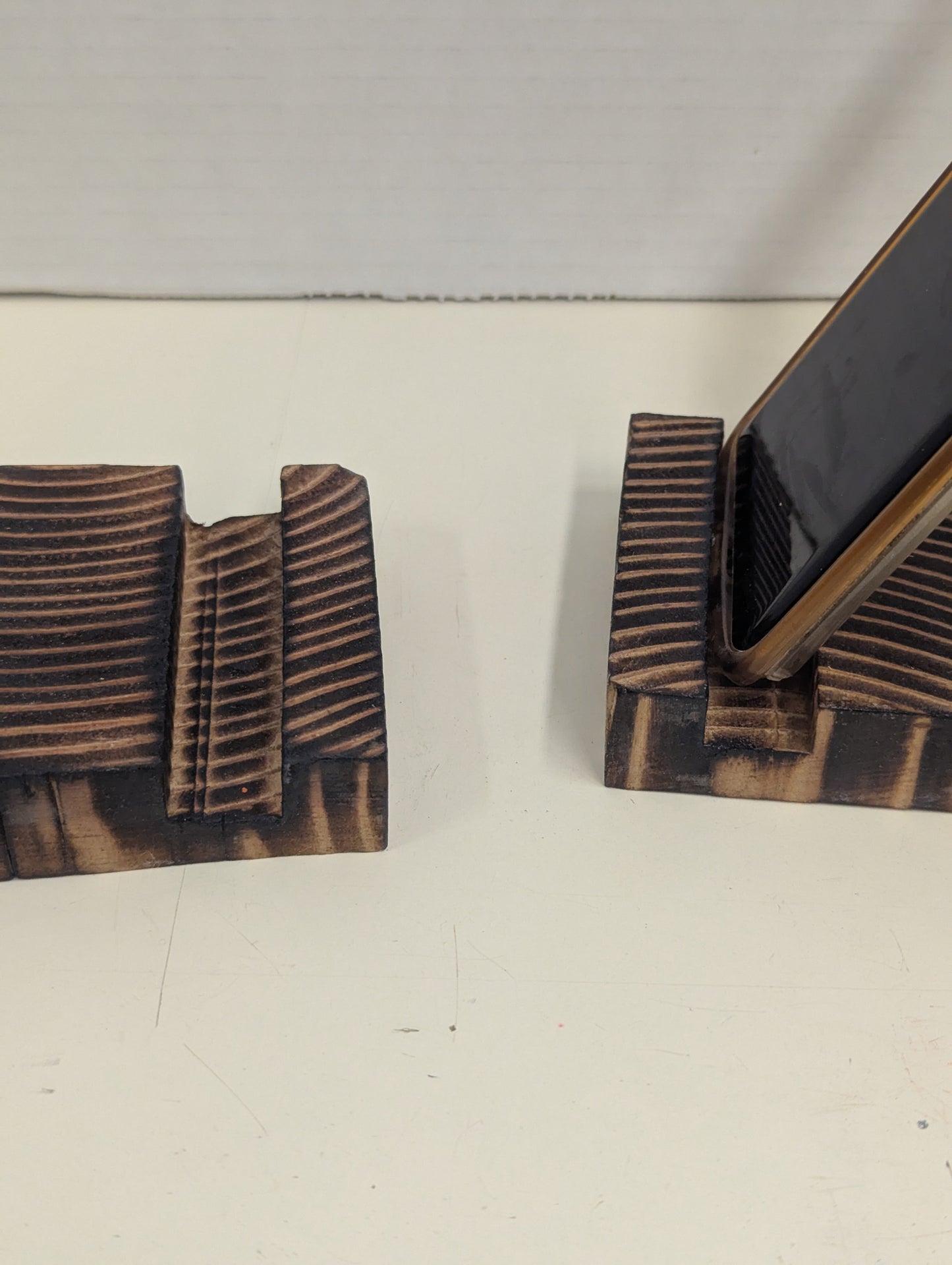 Wood burning phone stand