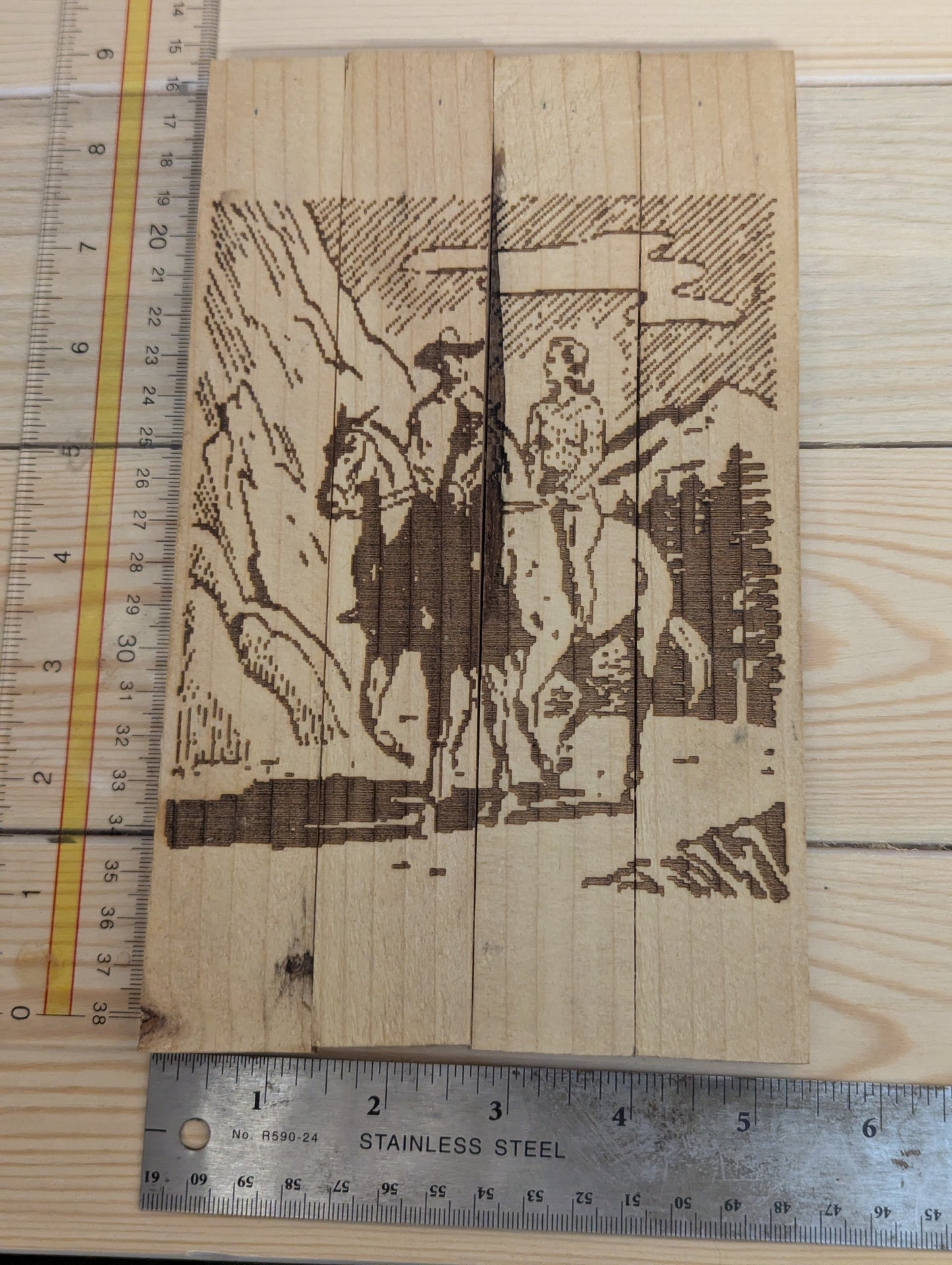 Wood burn horse riding