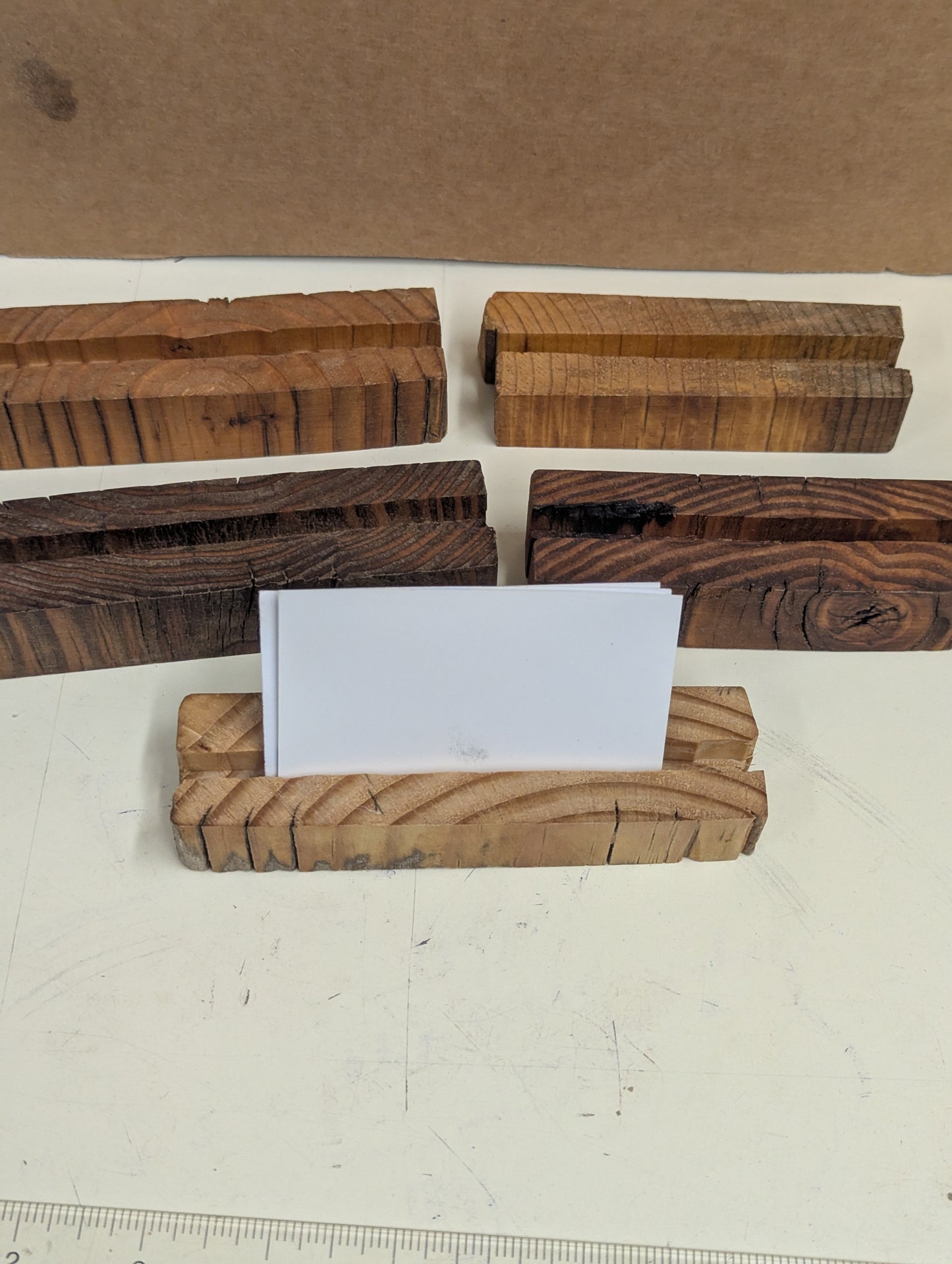 Extended wood business card holder