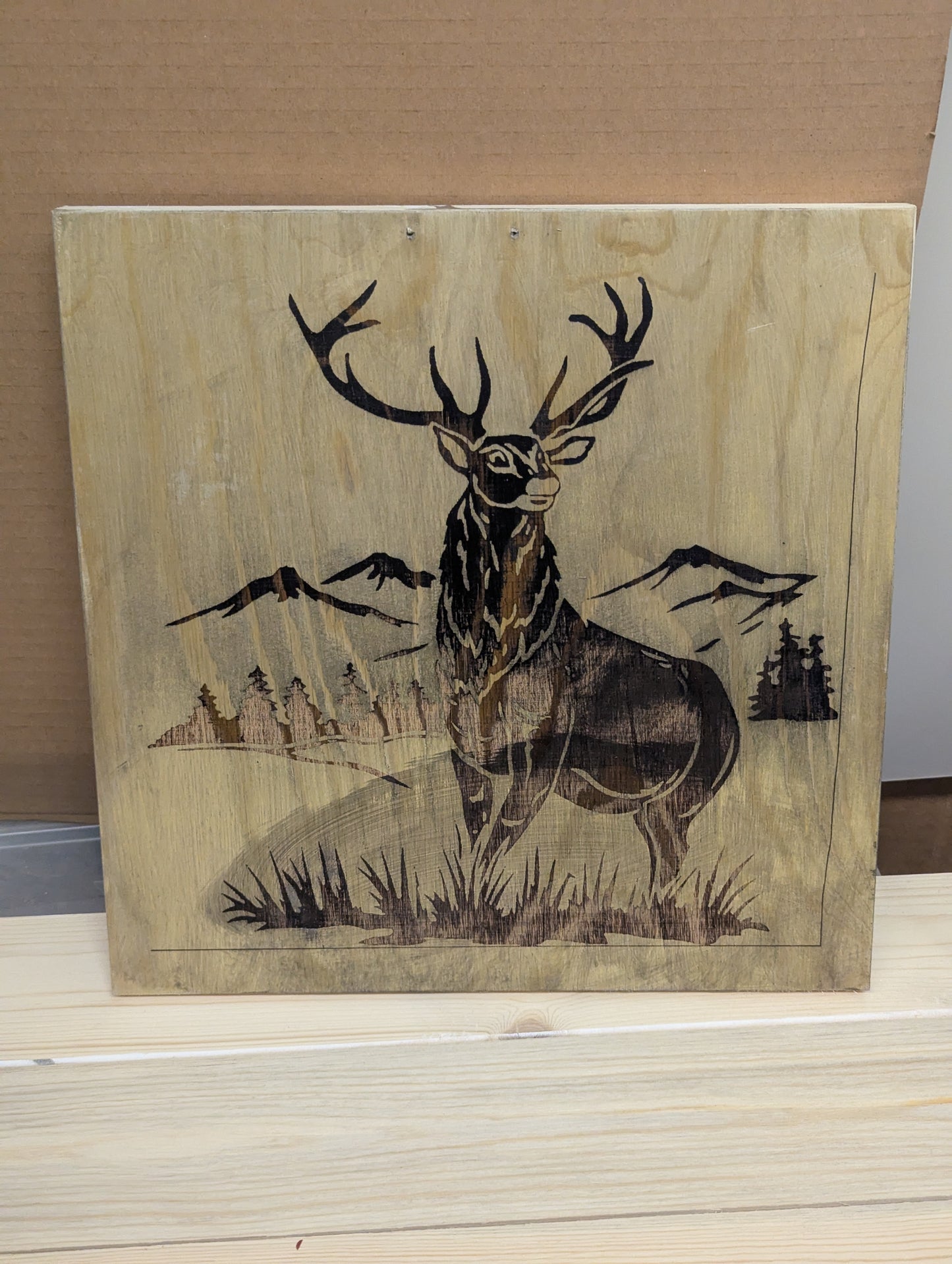 Wall decor elk wood burn